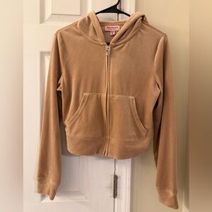 Juicy Couture Cropped Velour Zip Hoodie Medium Tan Brown
